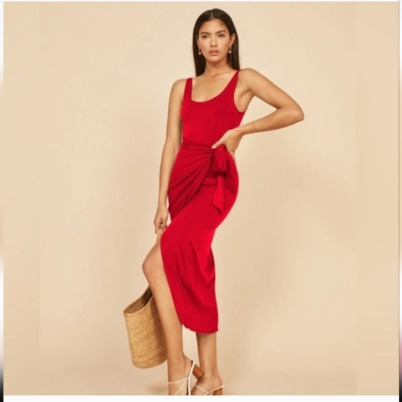 Reformation Jeans Womens red Kaila wrap tank midi dress Small - Picture 6 of 6